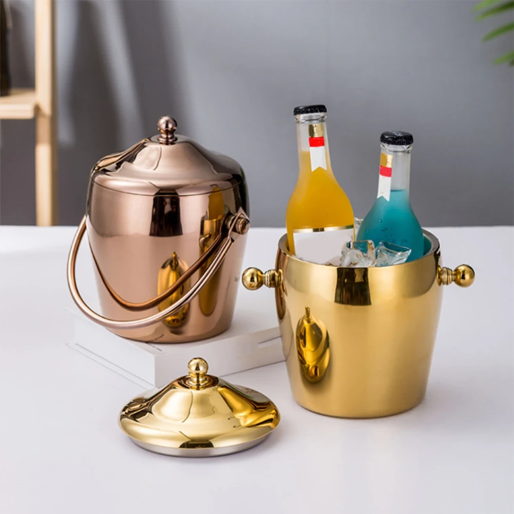 

KTV Bar Utensils Ice Bucket, Creative Double Layers Stainless Steel Ice Bucket,Champagne Bucket, Wine Beer Ice Bucket(C)