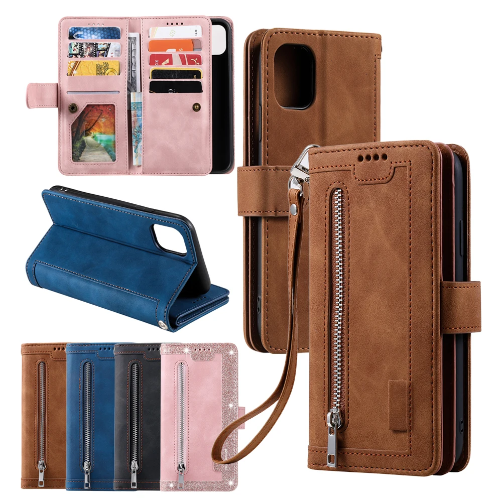 حافظة محفظة بسحاب لهاتف آيفون 17 اير 16 برو ماكس 15 برو ماكس 14 بلس 12 13 حافظة جلدية بمسند غطاء هاتف بطاقات نقدية جيب #1