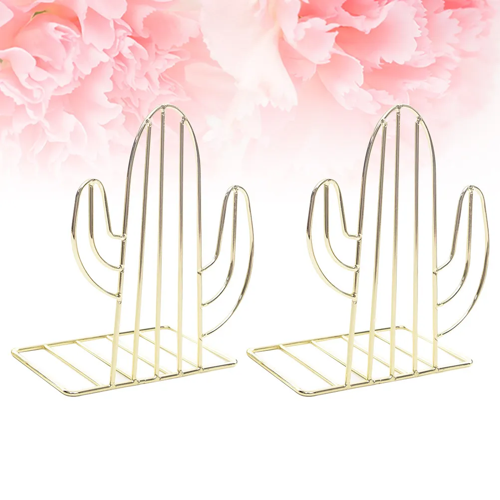 Cactus Book Stand 1 Pair Iron Desktop Bookends Magazine Organizer Holder for Home Office Classroom