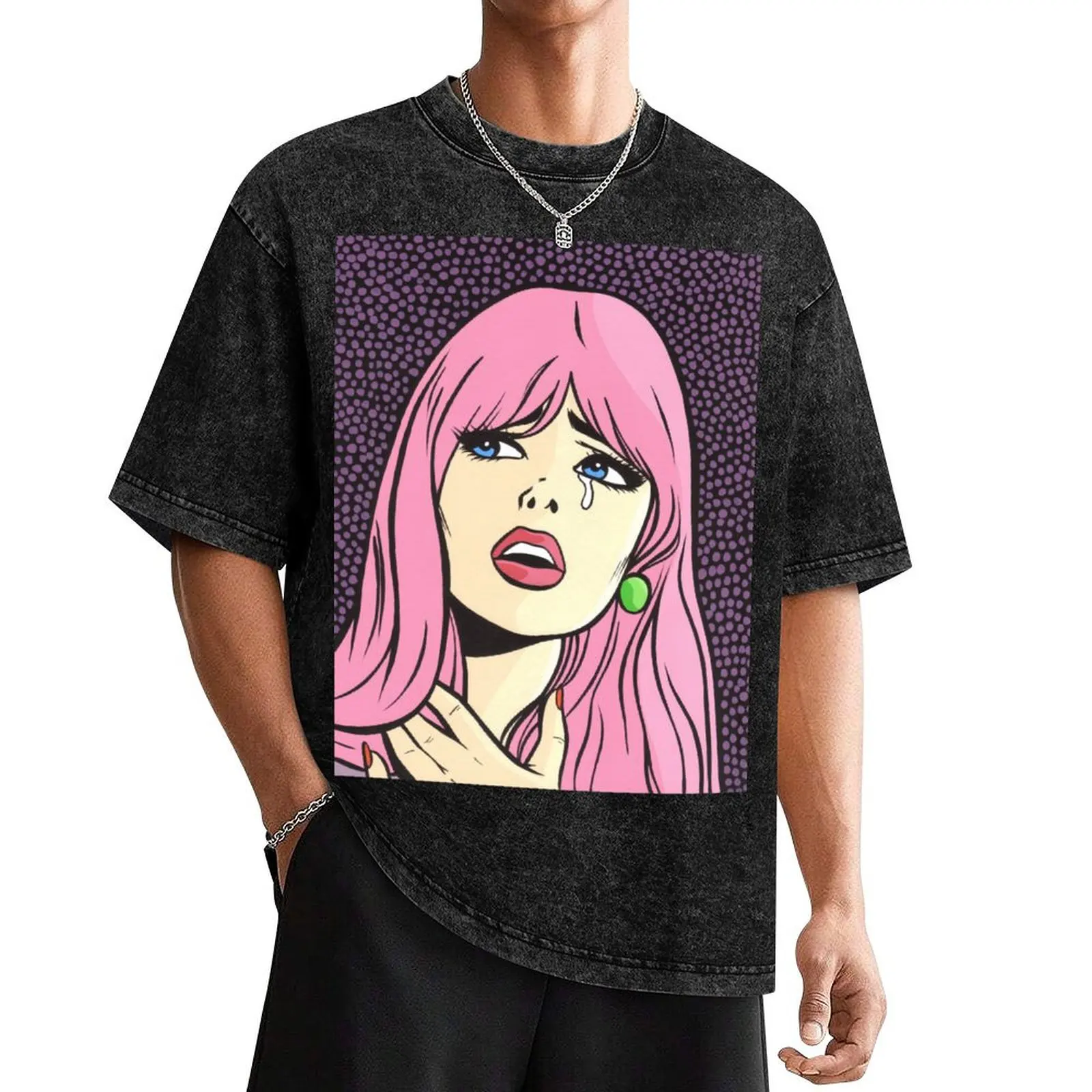 

Pink Pop Art Crying Comic Girl T-Shirt vintage graphic tee graphic t shirt vintage boys whites custom shirt clothes for men