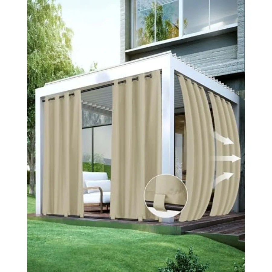 

Outdoor Curtains for Patio Waterproof-4 Panels 54"x84"-Windproof Weatherproof Privacy Outside Curtains-Grommet Top and Tab Bott