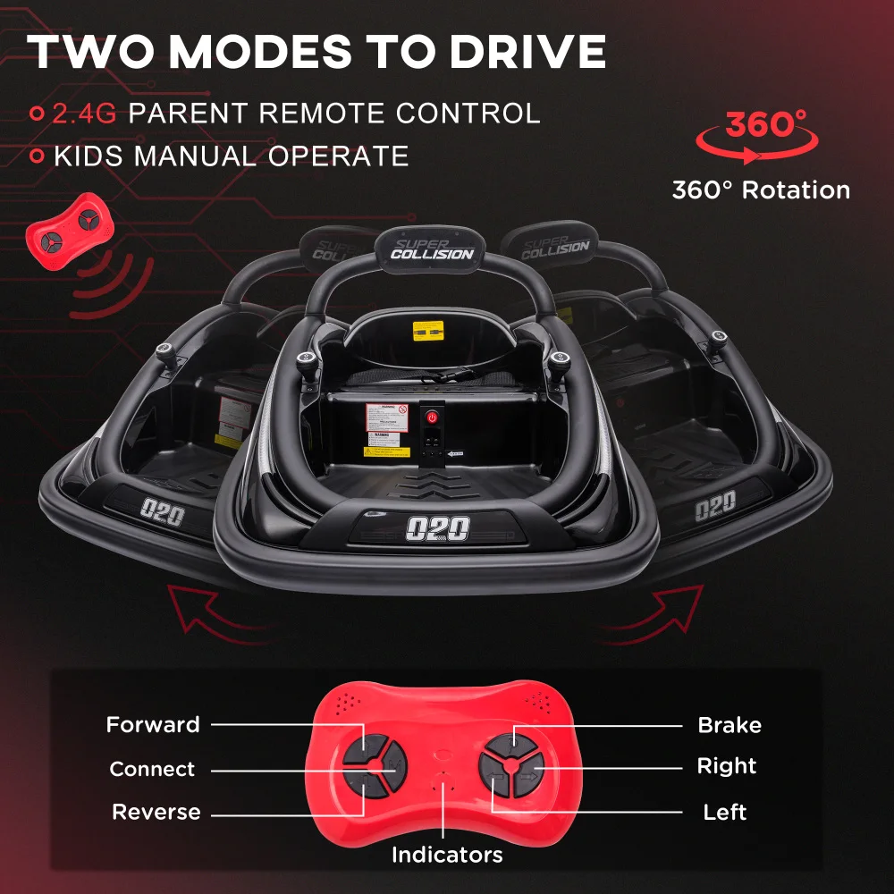 리모컨 달린 유아 범퍼 자동차, 360 ° 회전 어린이 전기 라이드 온 장난감, 트윈 모터, 다채로운 LED 조명, 3 곡, 12V