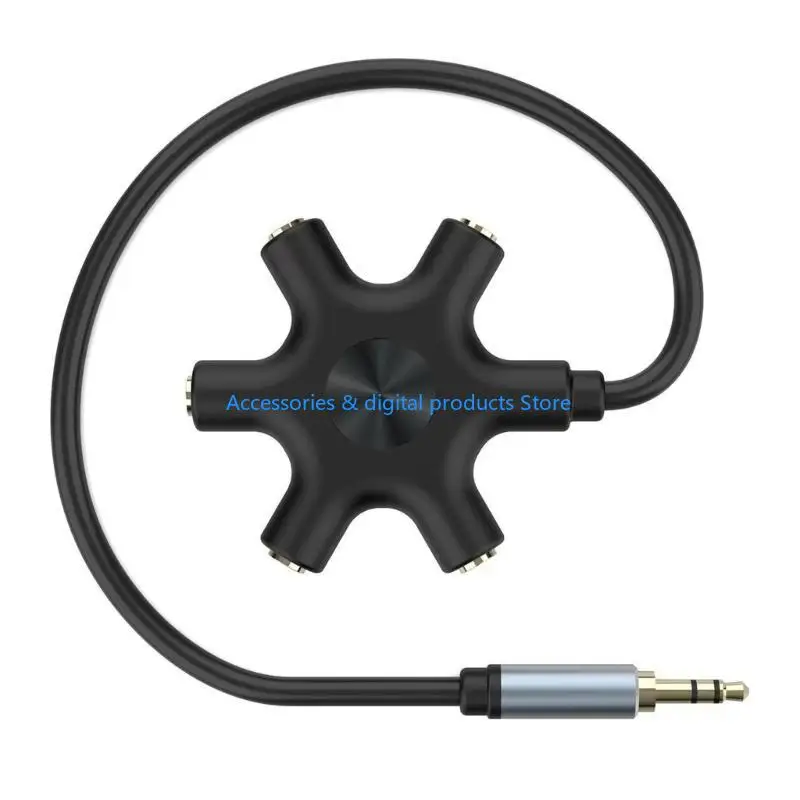 77JD Headphone Splitter Cable 3.5mm 1 Male To 5 Female Port 3.5mm Share Adapter