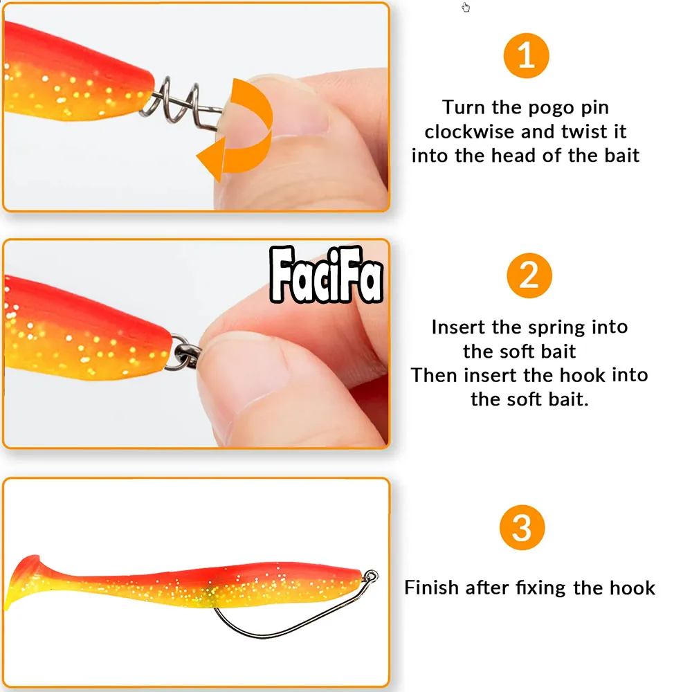 20 pcs Fishing Worm Hook with Spring Twist Lock Screw For Soft Worm Lure Bass Barbed Carp Crank Fishing Hook