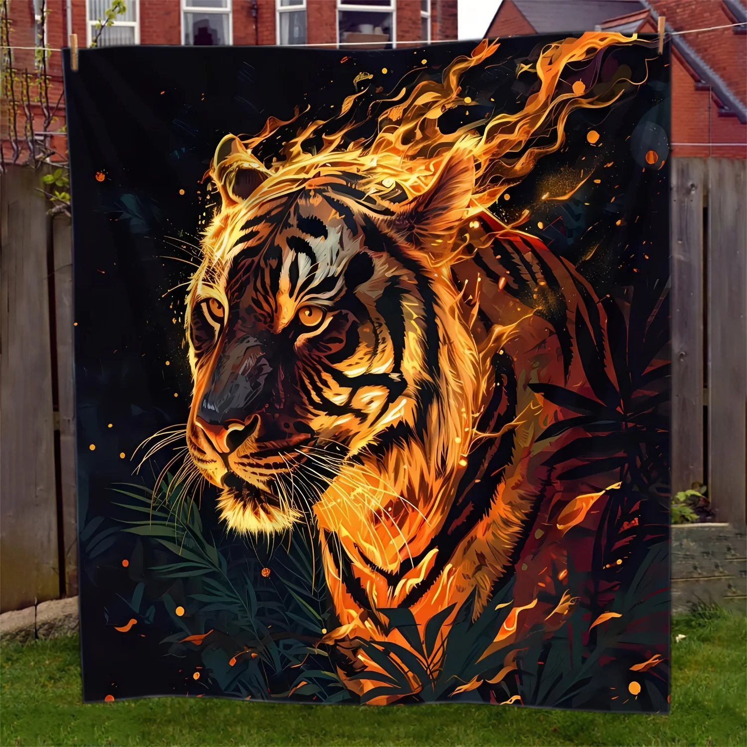Premium Fire Tiger Blanket Throw Plush Fleece Jungle Animal Print Decorative Winter Couch Blanket for Home Decor Gift