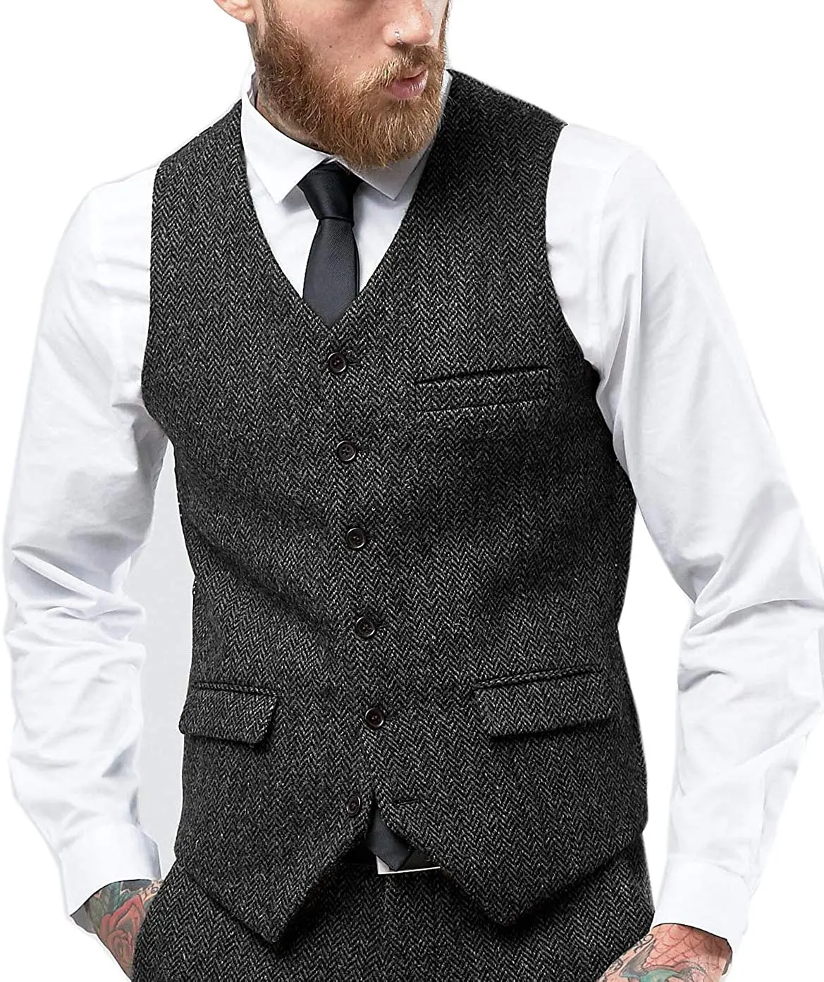 

Mens Suit Vest Retro Tweed Wool Regular Fit Waistcoat Herringbone for Jacket Men's Suits Vest