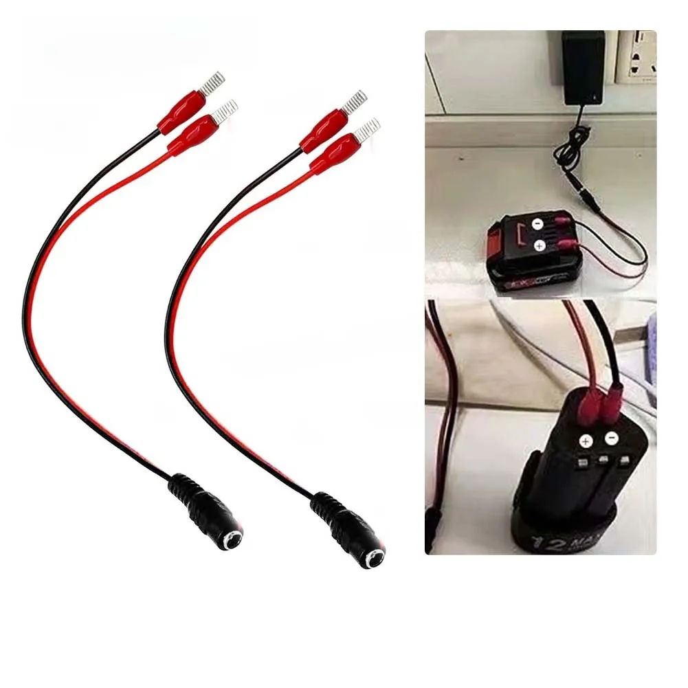 2pcs Power Tool Battery Charger Cable 5.2x2.1/5.5x2.5mm DC Connector Thickened Rubber Wire For Lithium Battery Charging