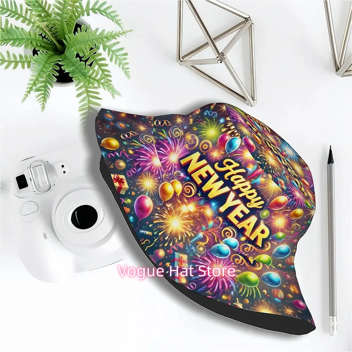 1pc of a Cheerful New Year, Vibrant Balloons And　, Along with Ribbons. This Unisex Printed Fisherman Hat Is a