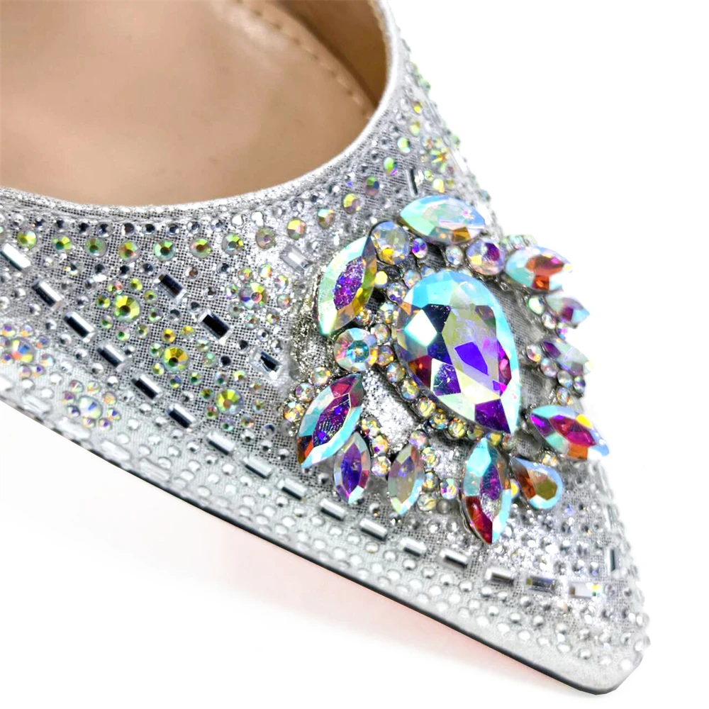 Venus Chan-Girly Style Pointed Toe Wedding Shoes and Bag Full Diamond Decoration Metal Closure Bag Italian Design 2024