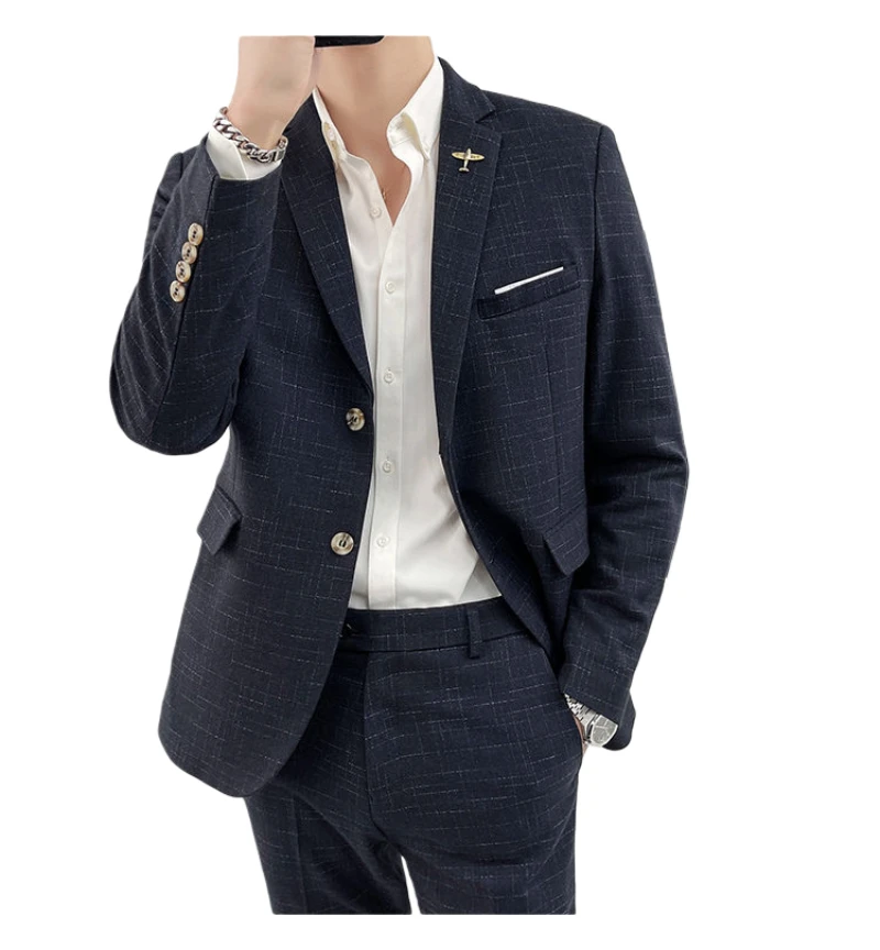 Costume pour hommes, mode Banquet, amincissant, rayé, chanteur de danse, tendance, hôte décontracté, robe de Banquet de mariage, costume de Performance étoile masculine