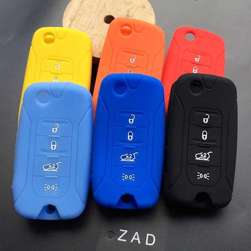 ZAD Silicone Car Key Case Cover FOB for Jeep Renegade Hard Steel 2016 Folding Remote 4button Key Holder Protector Car Styling