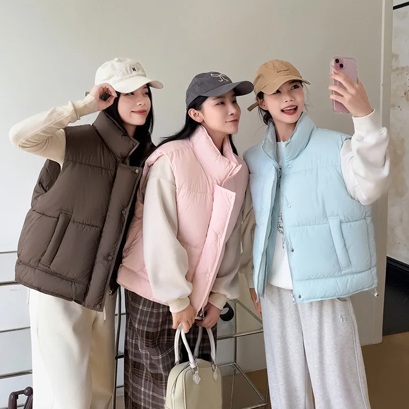 Women Solid Parkas Vest Coats Oversize Jacket Sleeveless Drawstring Hem Zipper Thick Loose Casual Office Lady Autumn Winter 2025