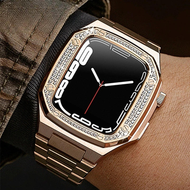 Modification KIt Stainless Steel Metal Strap and case RM AP compatible for Apple Watch 9 8 7 6 5 4 45mm 44mm 41mm 40mm