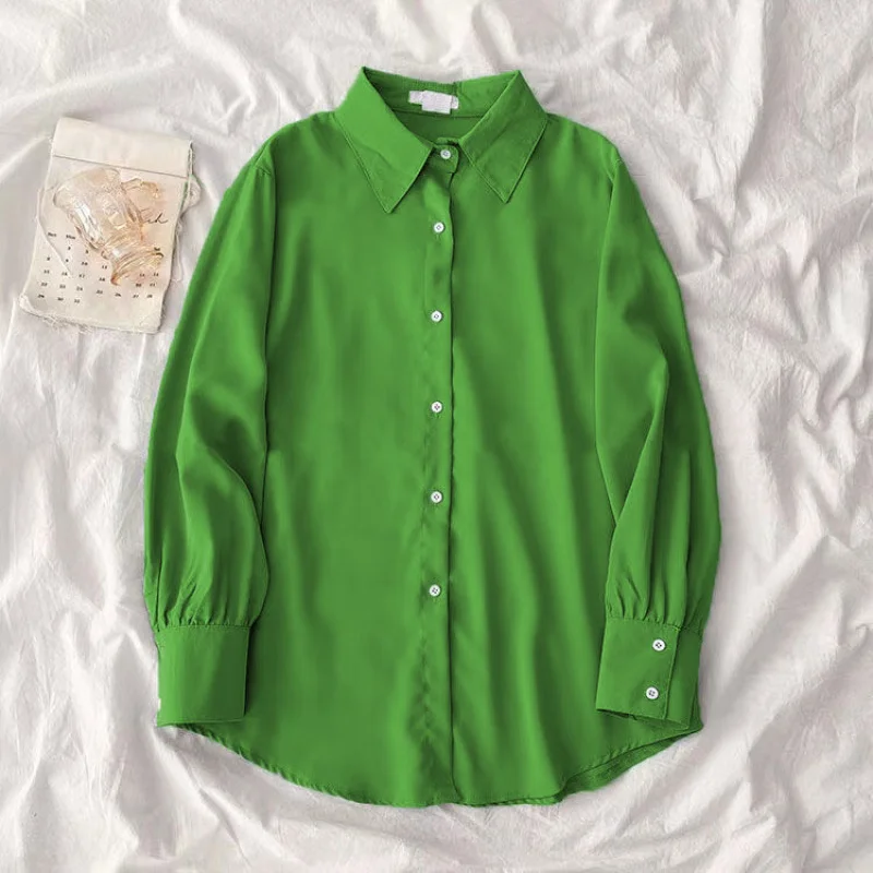 Elegant Long Sleeve Solid Color Shirt Woman Autumn Loose Casual Blouse Versatile Top Shirts for Women 2025