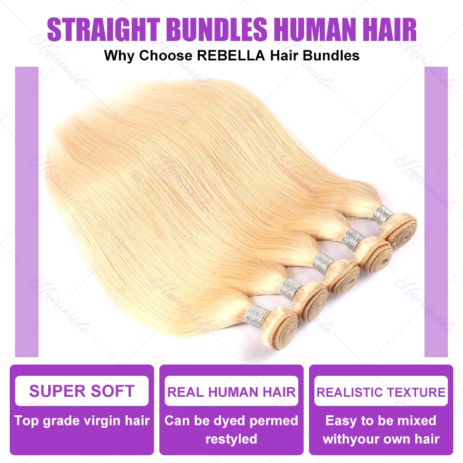 30 Inch 613 Honey Blonde Bone Straight Human Hair Bundles Virgin Hair Extensions Brazilian Hair Weave Raw Hair Bundles For Women