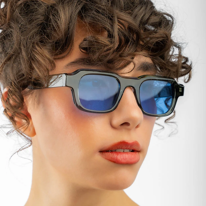 نظارات شمسية مربعة للرجال والنساء ، نظارات شمسية ، ظلال UV400 ، زرقاء ورمادية ، أزياء شعبية ، إنز