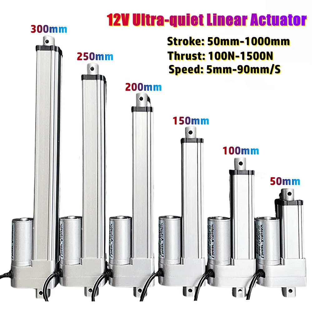 

Ultra Quiet 12V Linear Actuator 50-800mm Stroke Linear Drive Electric Telescopic Push Rod Motor Controller 100~1500N