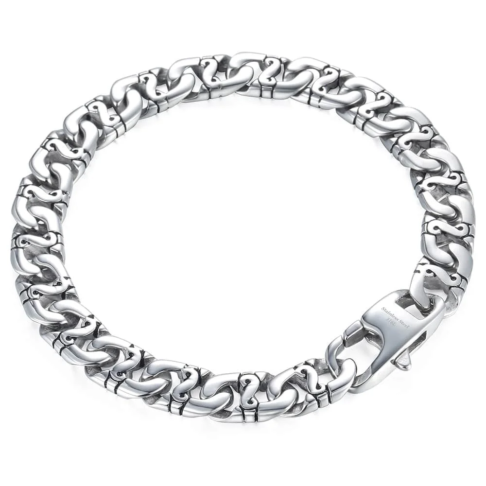 9.5mm Men\'s Biker Bracelet Silver Color 316L Stainless Steel Marina Link Chain Bracelets for Women Wholesale Jewelry HB19