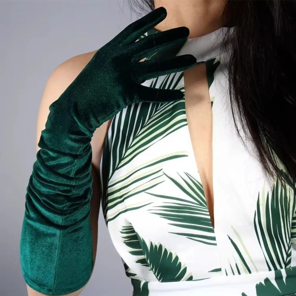 

Элегантные бархатные длинные перчатки 53 см, полнопальцевые, для невесты, однотонные, мягкие, для торжественных случаев, аксессуары для нарядов