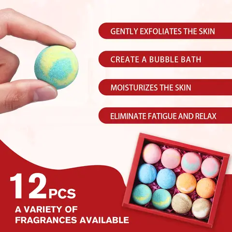 12 Pcs Christmas Bath Bomb Set Sea Salt Bath Softening Keratin Remove Dead Skin for Foot Spa Relaxing Gift Box for Women Men