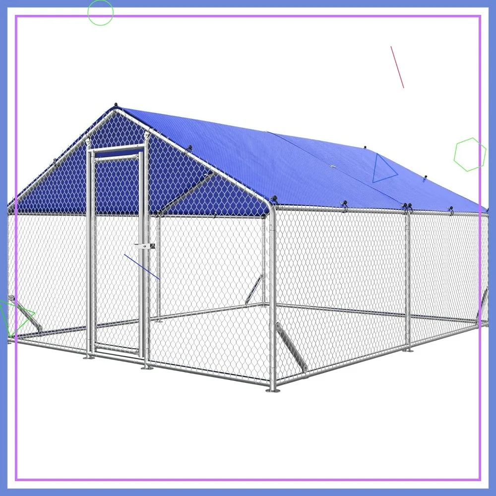 

Large Walk-in Chicken Coop for 20 Chickens/Ducks, Waterproof Cover, Durable Steel Structure with PVC Mesh