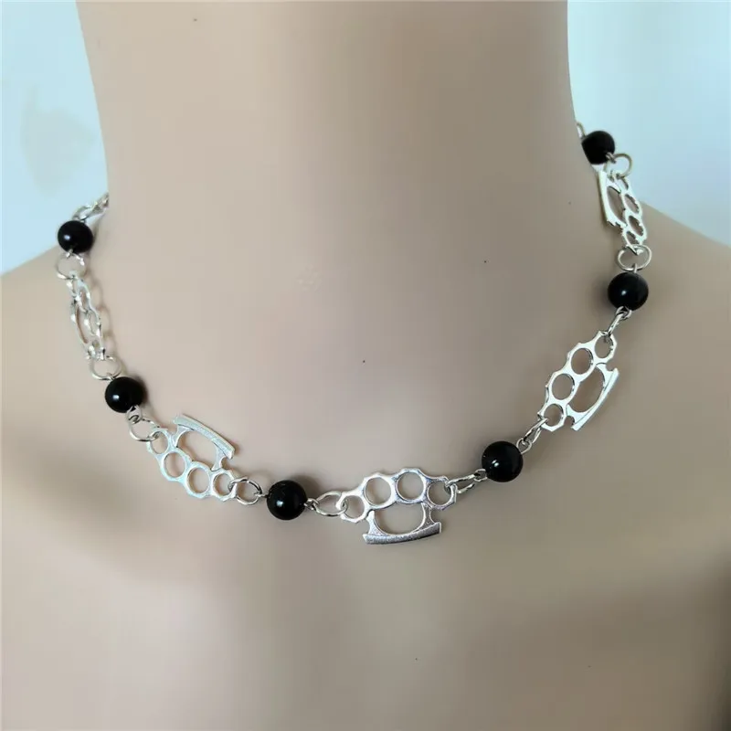 Trendy European and American Punk Style Faux Pearl Boxing Neck Chain for Women Hip-Hop Boxing Glove Necklace