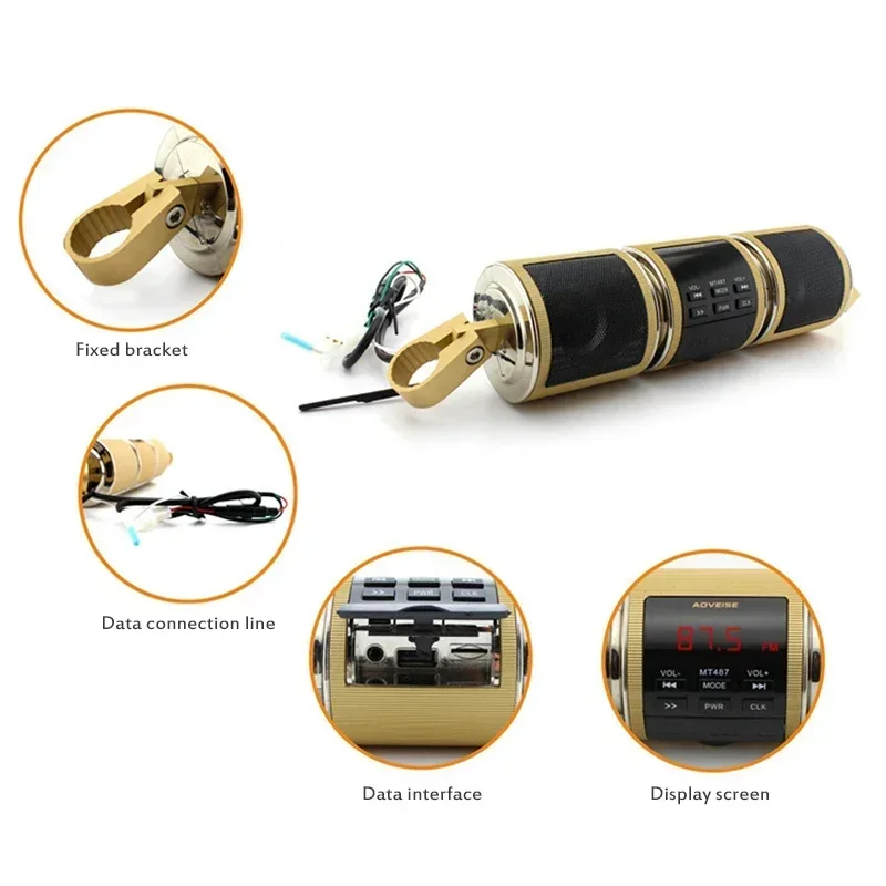 مشغل موسيقى MP3 عالمي للدراجات النارية ، صوت بلوتوث ، مضاد لمضخم الصوت ، مكبر صوت ستيريو MT487 مقاوم للماء ، راديو FM ، بطاقة TF ، MT487