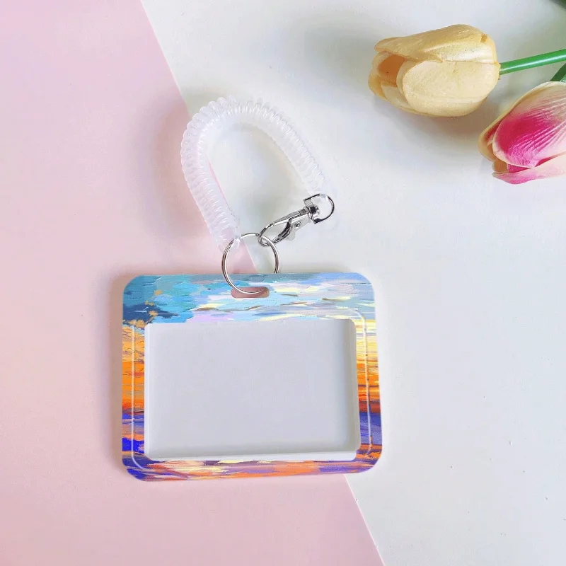 حامل بطاقة أفقي بحبل زنبركي ، غيوم غروب شمس جميلة ، بطاقة حافلة ، بطاقة هوية ، بطاقة وجبات ، بطاقة عمل غطاء واقي سلسلة مفاتيح