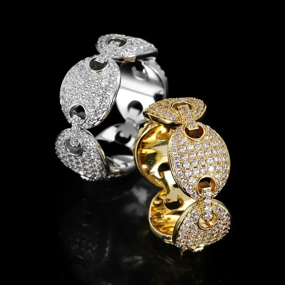 

Rapper Rock Classic Luxury Hip Hop Jewelry 3A Cubic Zirconia Coffee Bean Rings For Women Men