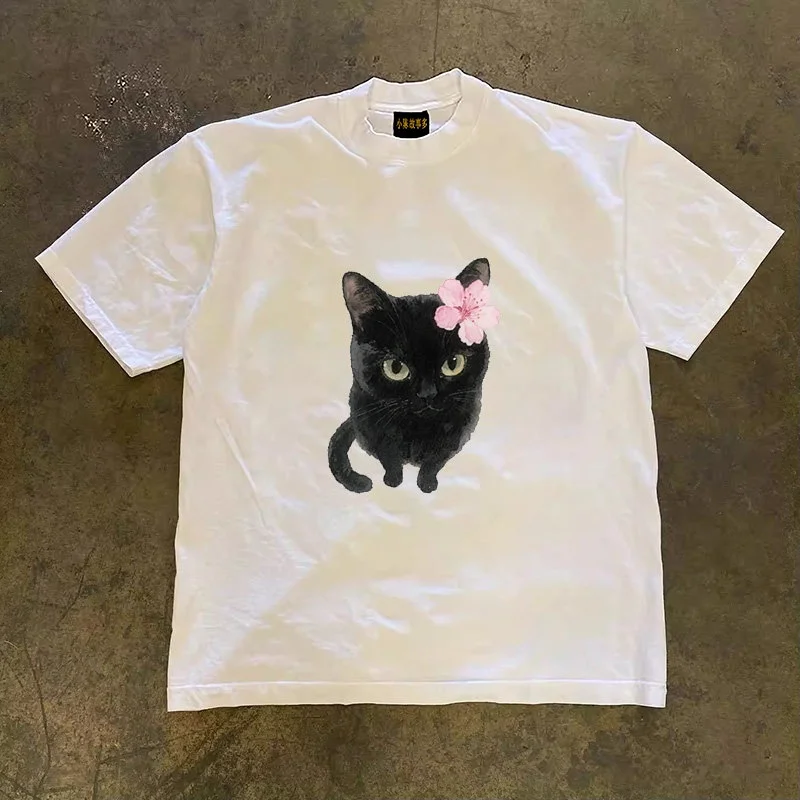 Pure Cotton Short Sleeve T-Shirt Double Thread Loose Fit Male Female Couples Retro American Style Heavyweight Breathable Summerm