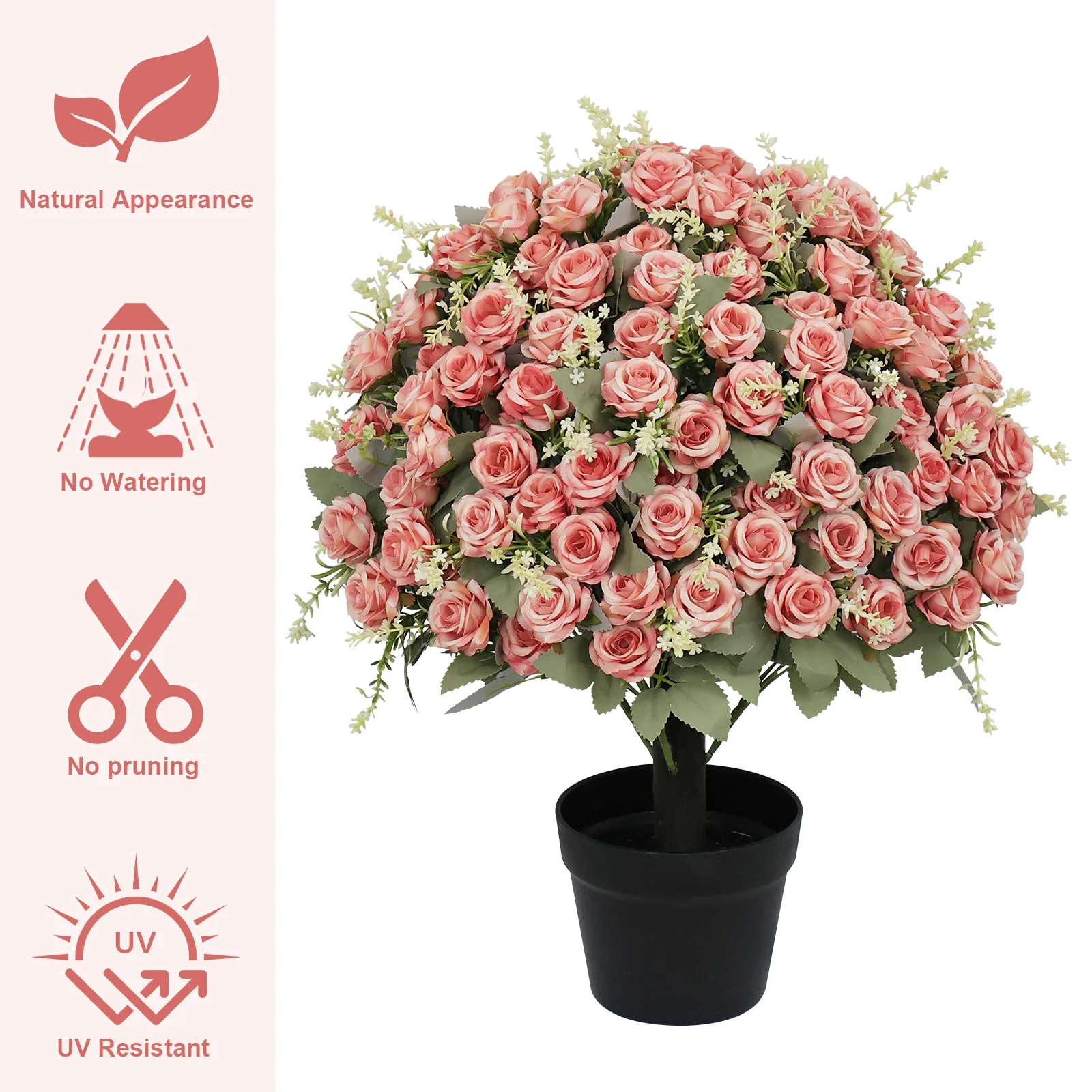 24-Inch Rose Decoration  Faux Artificial Plants Greenery With Pot Indoor  Outdoor Decoration Artificial Green Plants