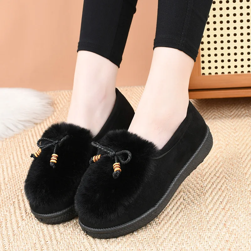 أحذية فروي بنمط جديد للنساء، ملابس خارجية للخريف والشتاء، مبطنة بالصوف، أحذية دافئة سهلة الارتداء للأمهات، أحذية كاجوال بنعل ناعم غير قابلة للانزلاق #5