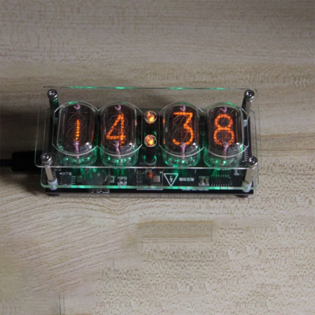 IN-12 Glow Tube Nixie Clock Fluorescent 225 Colors Light Display Time Date  DC 5V High-grade Acrylic Clock Home Decoration