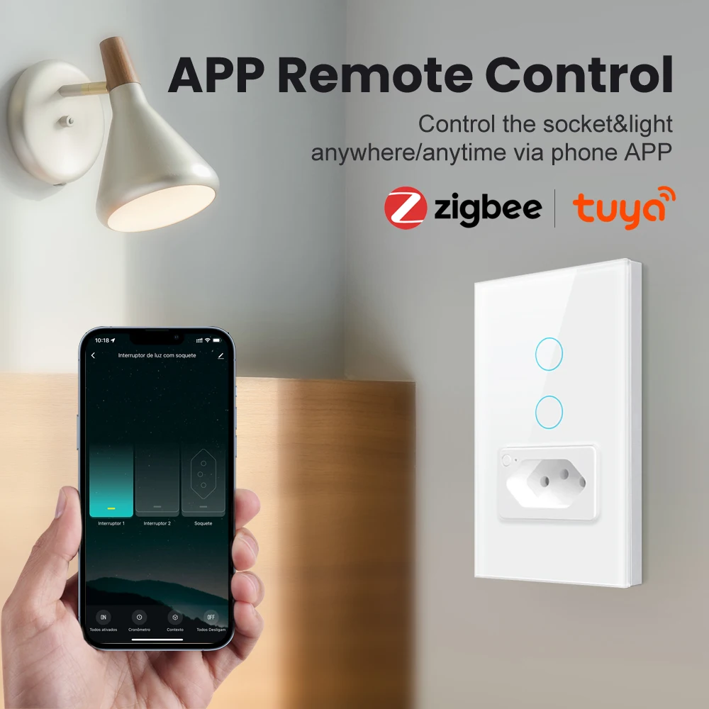 AVATTO Tuya Zigbee 3.0 Brazil Wall Switch with Socket,Touch-Sensor interruptor Smart Light Switch works with Google Home/ Alexa