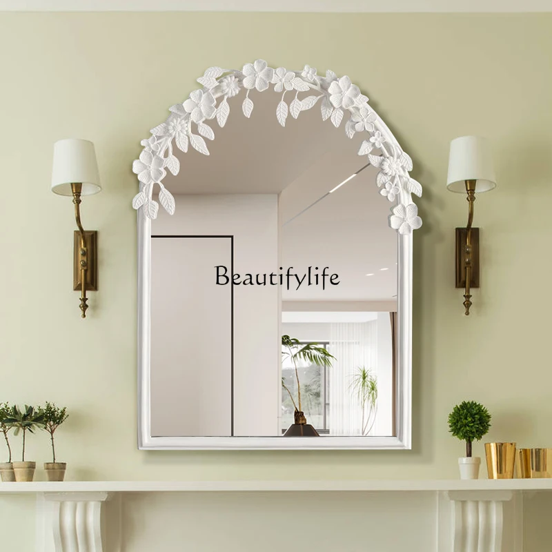 04**French retro style mirror American cream style carved decorative wall hanging makeup mirror