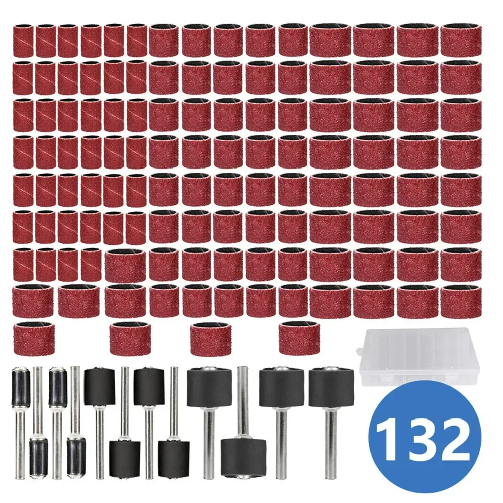 

Abrasive Tools Sanding Bands Set 132pcs 1/4 3/8 1/2 Inch Drum with Mandrels for Dremel Rotary Tool