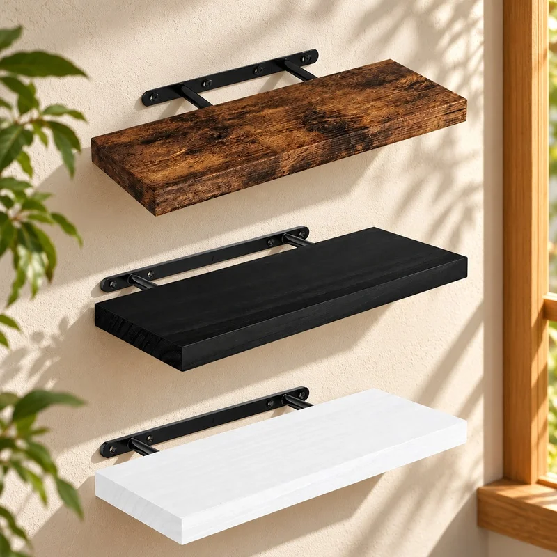Durable Floating Wall Shelf with Concealed Support, Multi-Room Storage Solution for Kitchen, Bathroom, Nursery, and Living Areas