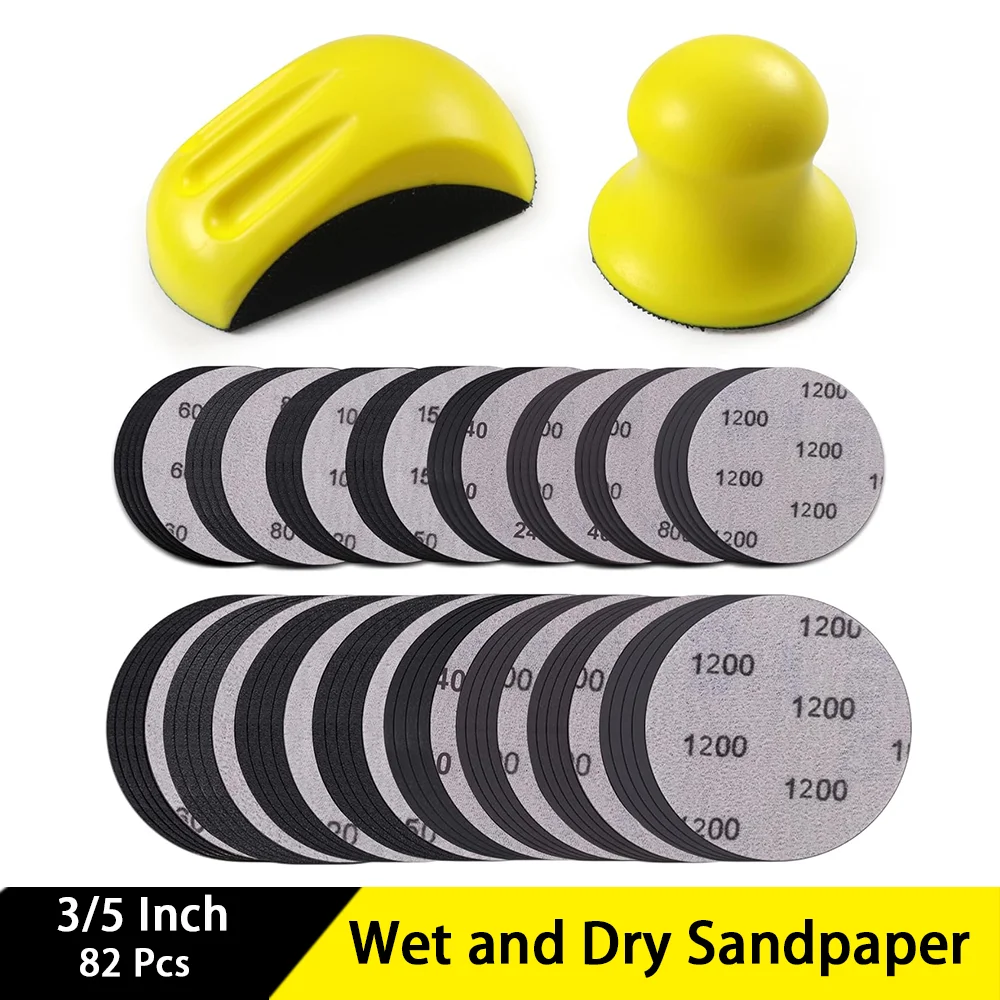 

3/5 Inch Wet and Dry Sandpaper 82 Pcs with Round and Mouse Hand Sanding Block for Polishing Woodworking Furniture Crafts Auto