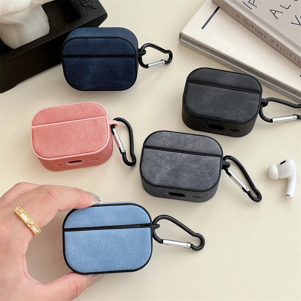 headphone case for AirPods pro3/pro2 protective cover Korean style solid color denim fabric pattern for AirPods1/2/3/4 cases
