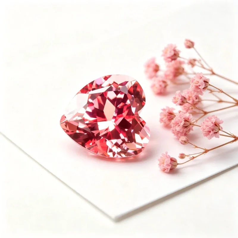 Laborgezüchteter Padparadscha-Edelstein in Rotlotus-Farbe, Herzform, mit Zertifikat erhältlich – Detail 3