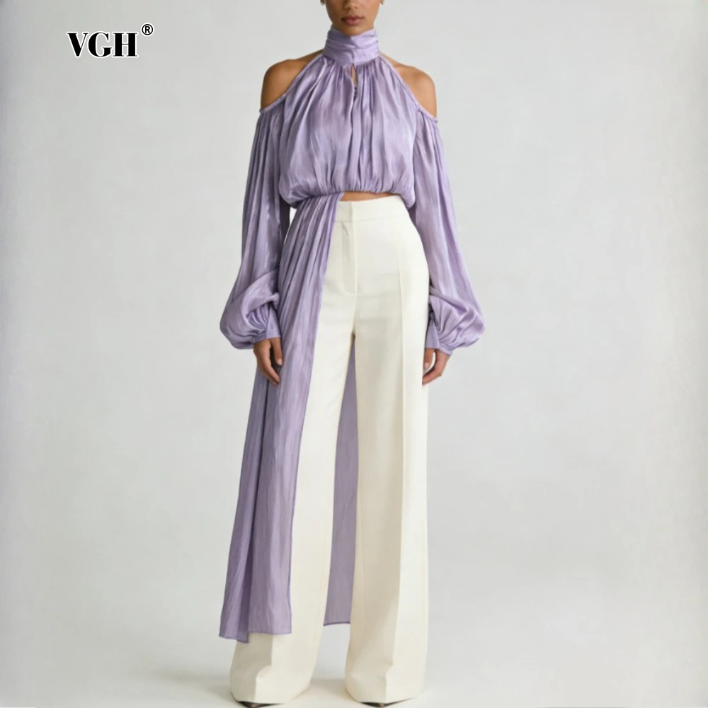 

Женская рубашка VGH с воротником-стойкой, длинным рукавом, асимметричным кроем и складками, летний модный стиль