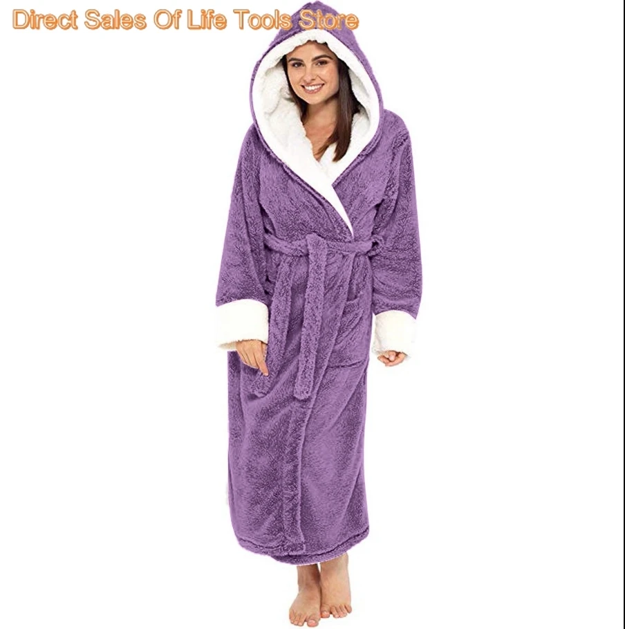 Ladies Underwerwomenwinter Plush Lengthened Shawl Bathrobe Home Clothes Long Sleeved Robe Coat Women'S Winter Warm Sleeping Robe