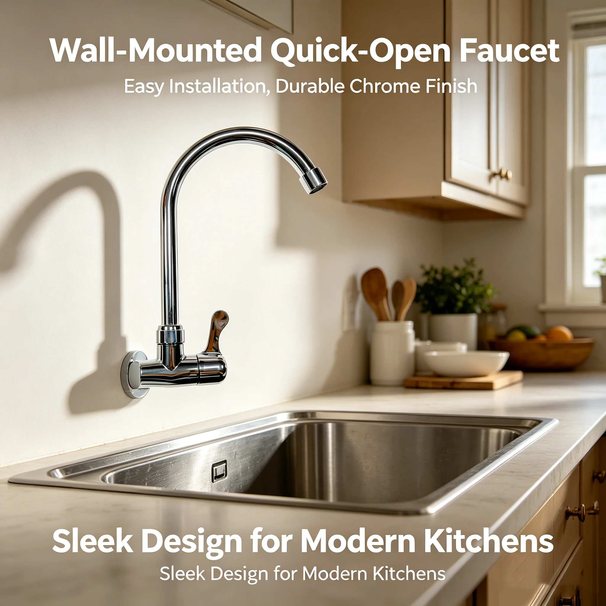 Electroplated Single Cold Water Rotatable Wall-Mounted Faucet Suitable for Home Kitchen, Outdoor Sink, Bar Counter, 4-Point Thread