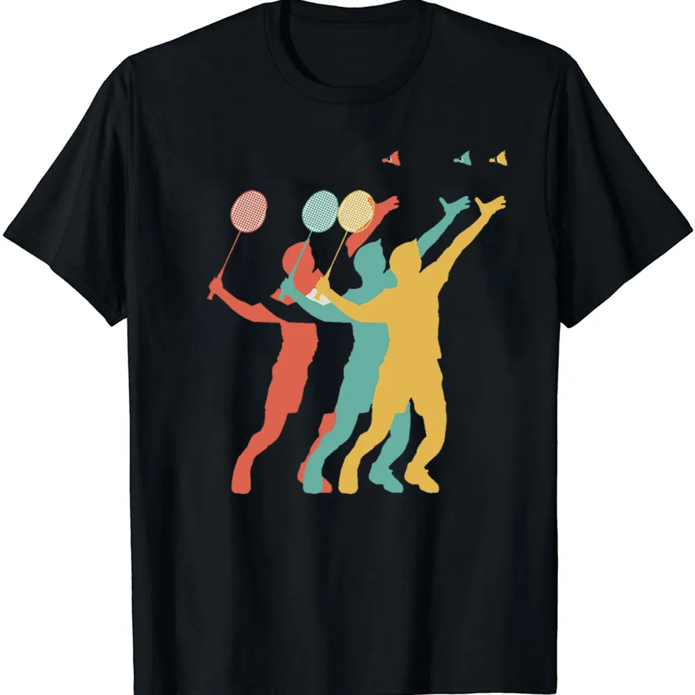 Vintage Men Badminton with The Shuttlecock in Retro Look T-Shirt Outdoor Enthusiasts Tee Tops 100% Cotton Ventilate Clothing