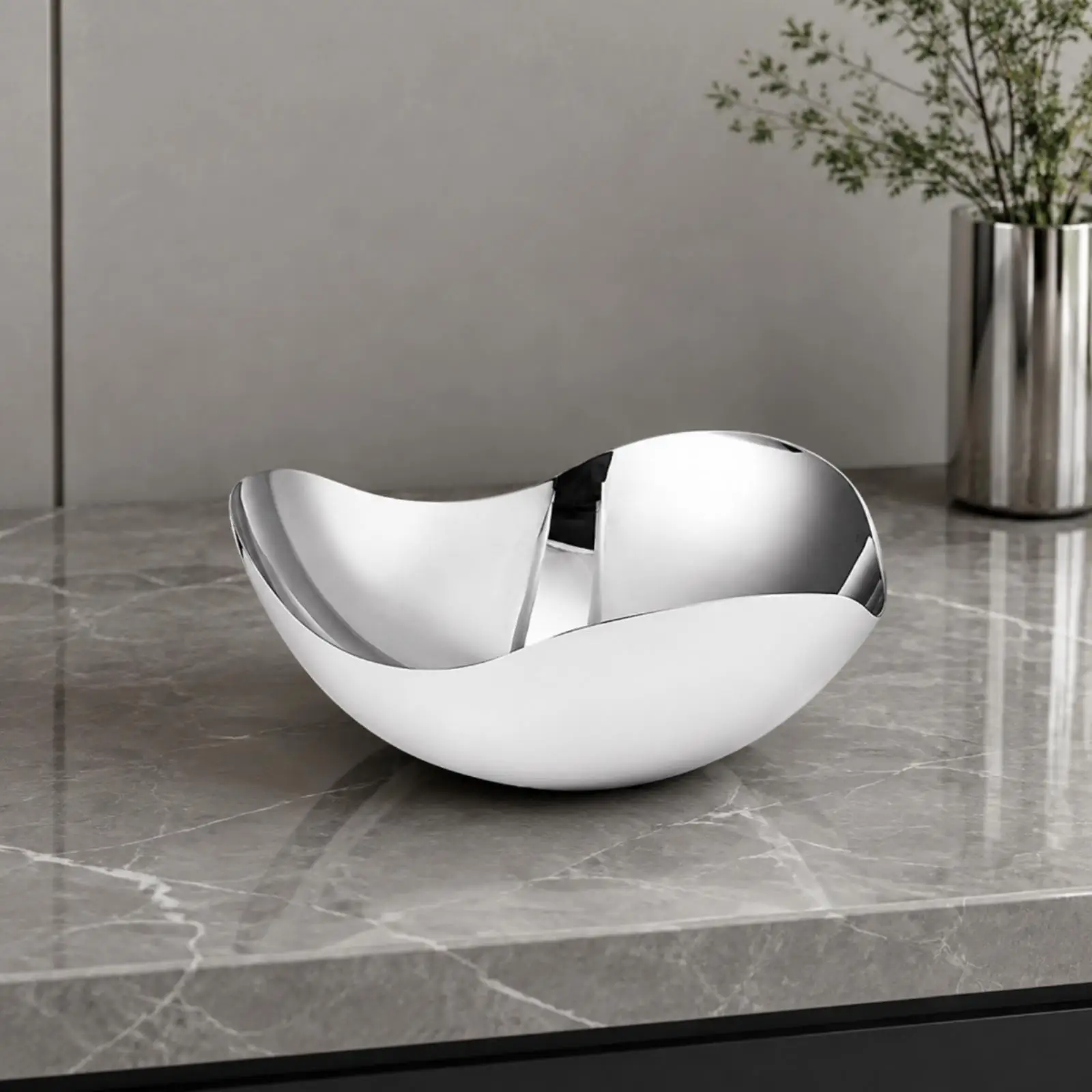 Triangular Stainless Steel Fruit Bowl Multipurpose Open-Design Fruit Bowl with Undulating Rim Elegant Sturdy