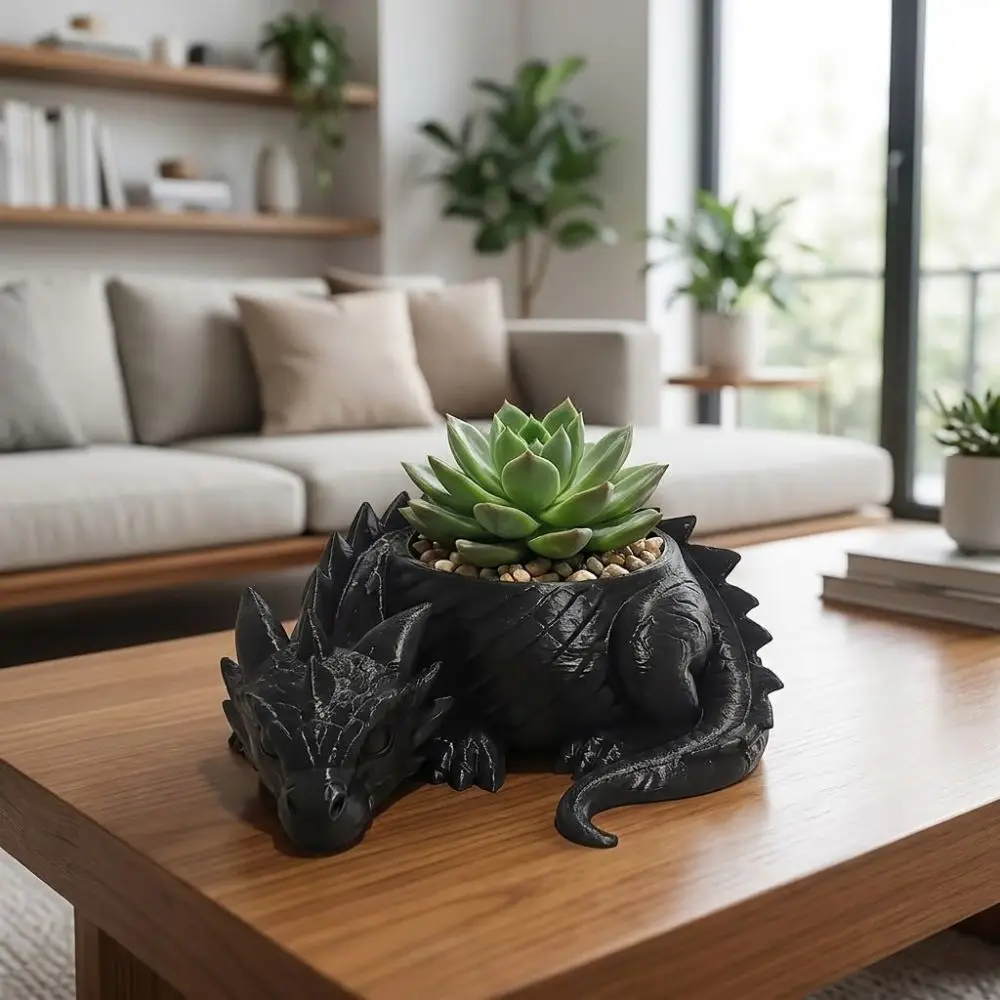 Handmade 3D Printed Dragon Shaped Plant Pot Growing Pots Plastic Flower Container Handmade Funny Flower Pot for Desktop Decor