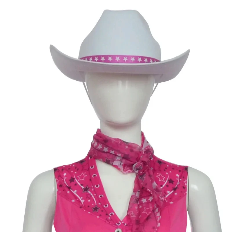♫ 2026 ❤ Disfraz de Barbie de la Película, Pantalones de Campana Rojo Rosa, Traje Ajustado de Barbie con Sombrero y Bufanda, Disfraces de Halloween para Niños ♫