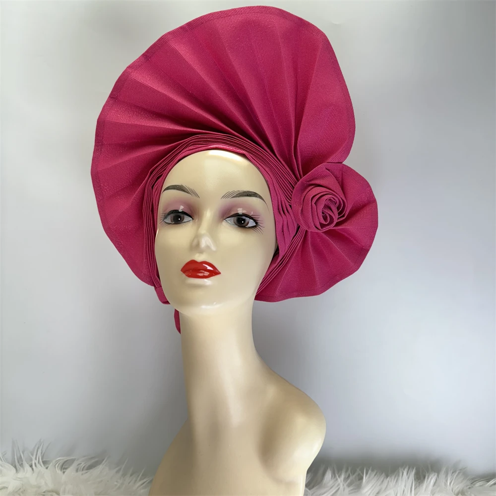 African Headtie Already Made Women's Head Wraps Nigerian Wedding Party Headgear Turban Cap Pink Blue Gold