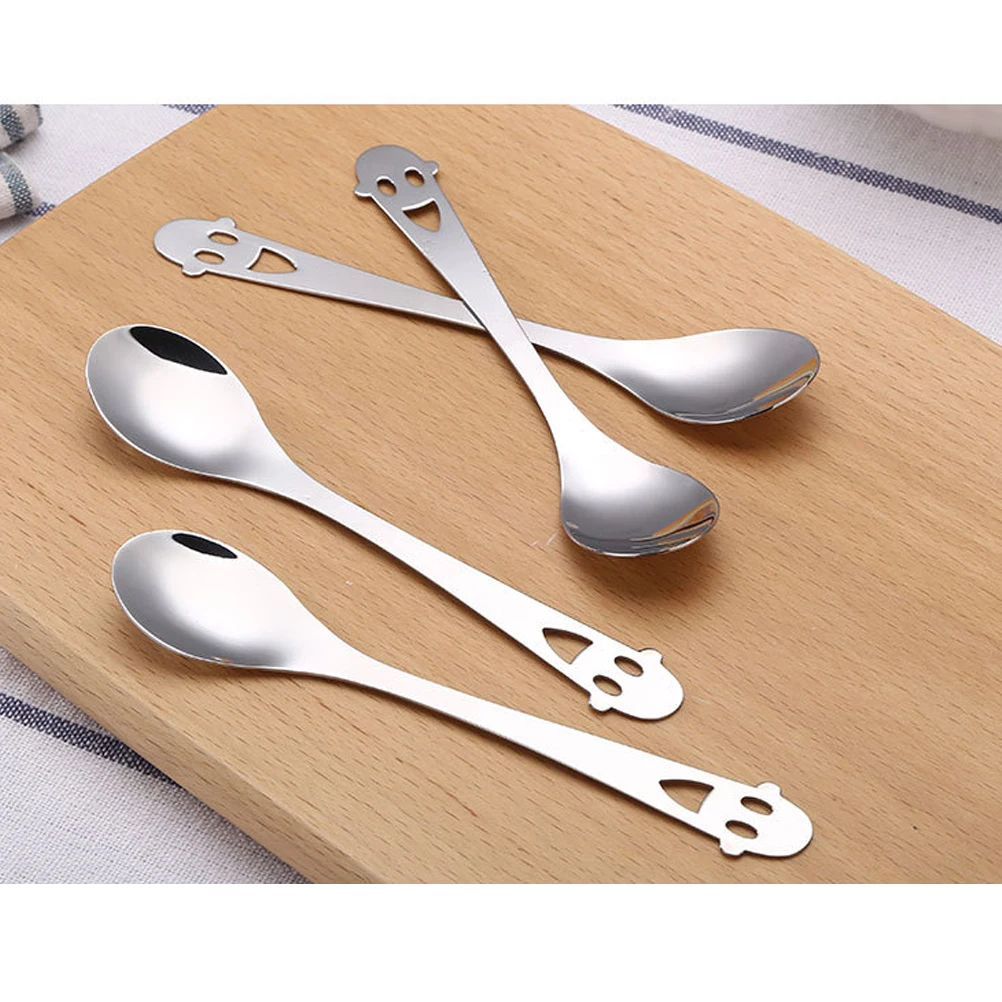 

5 pcs StainlessSteel Spoon HighPolish SmilePattern MirrorFinish KitchenSupplies IceCream Spoon Set Dining