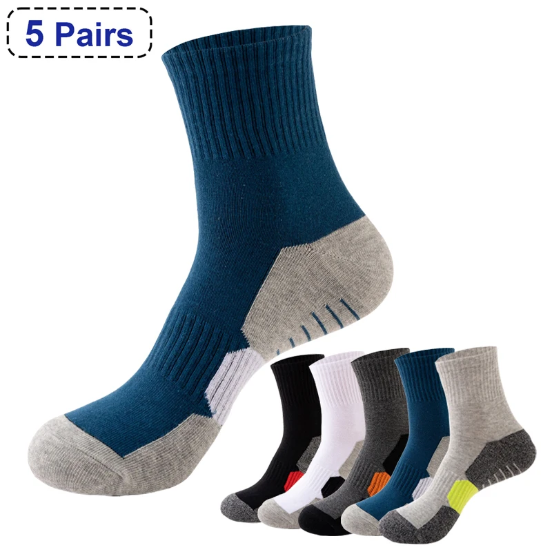 

5 Pair Winter Men Socks Cotton Black Leisure Business Long Socks Walking Running Hiking Thermal Socks For Male Plus Size 38-48